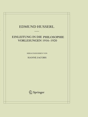cover image of Einleitung in die Philosophie. Vorlesungen 1916–1920